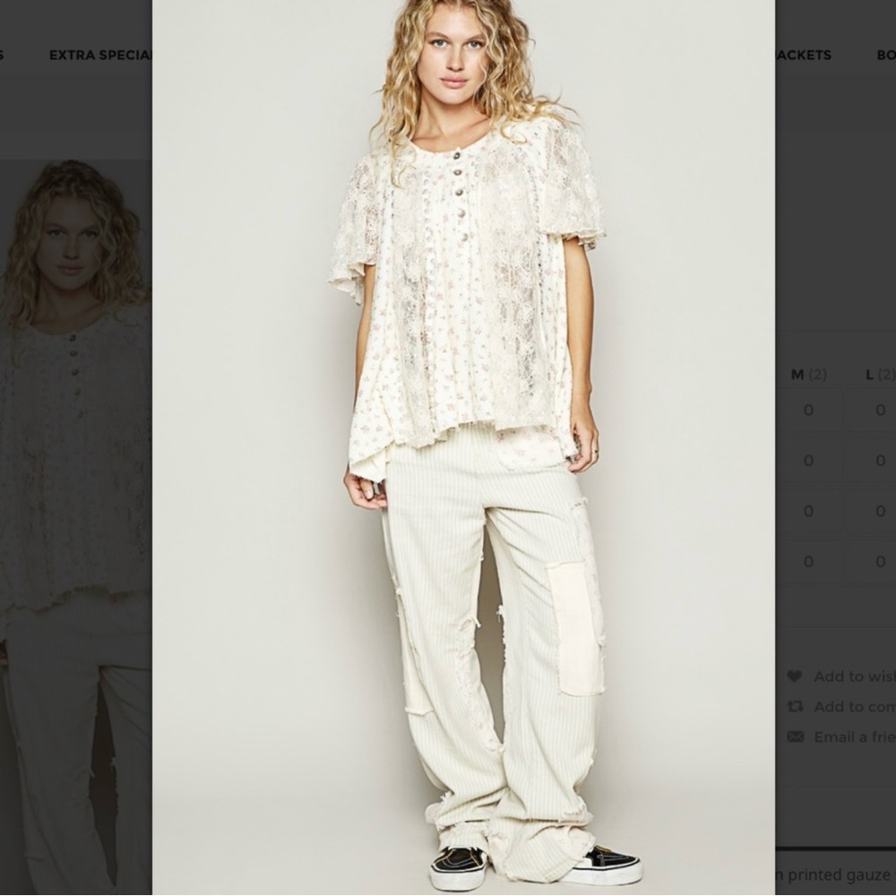 NEW - POL Flowy Printed Floral and Cream Lace Top with Pearl Details